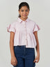 Pink Solid Ruffle Sleeve Button Front Top