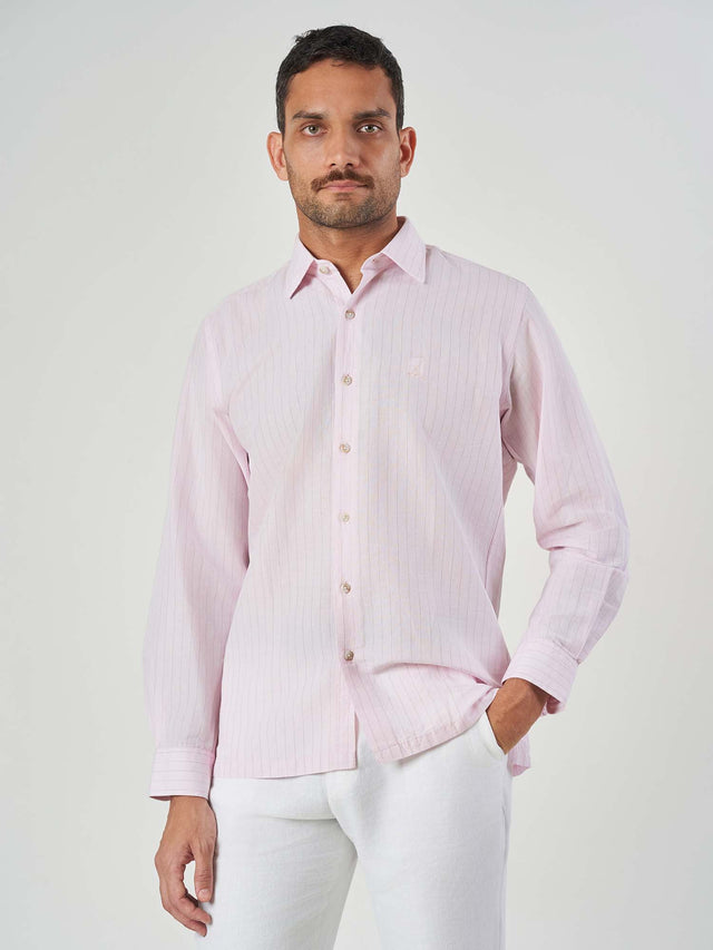 Striped Cotton Linen Regular Fit Shirt