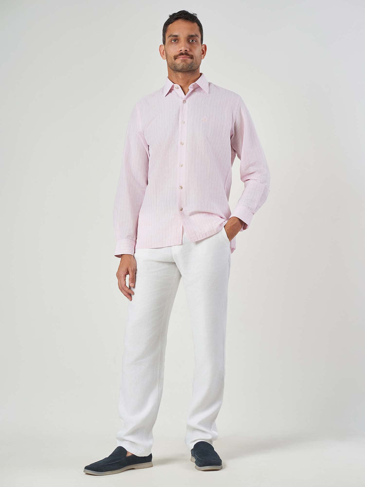 Striped Cotton Linen Regular Fit Shirt
