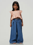 Purple Floral Printed Cotton Ruffle Sleeve Top