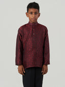 Red Jacquard Regular Fit Long Sleeve Kurta