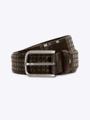 Checkered Grid Embossed Full Grain Leather Belt