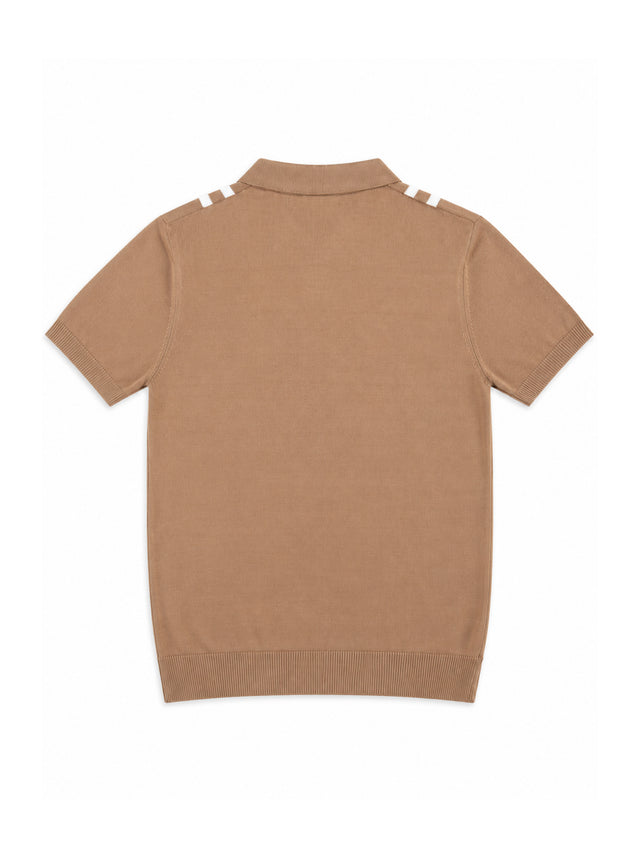 Contrast Stripe Zip Knit Regular Fit Polo Shirt