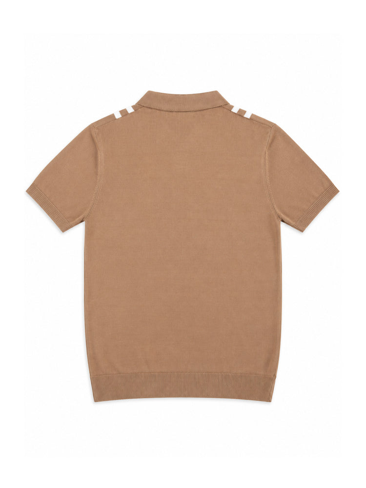 Contrast Stripe Zip Knit Regular Fit Polo Shirt
