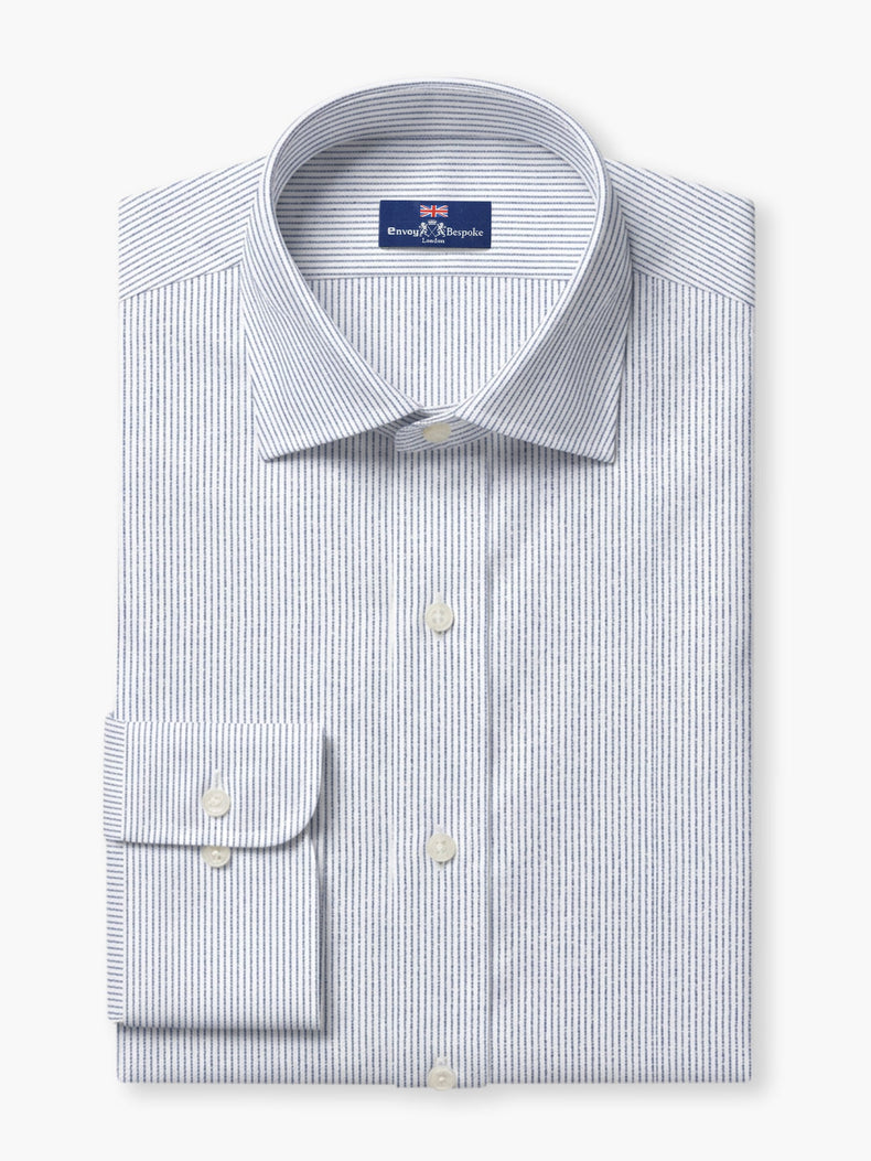 White Blue Fine Stripe Cotton Custom Shirt