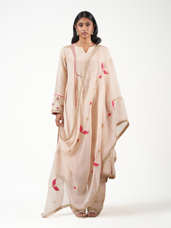 Chanderi Silk Leaf Work Shalwar Set