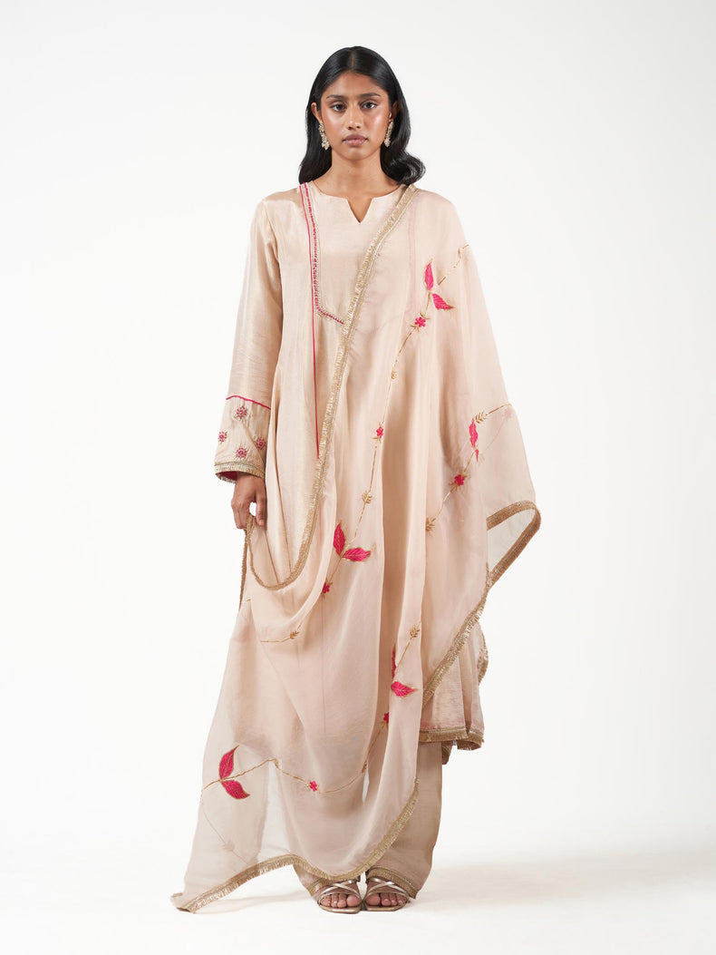 Chanderi Silk Leaf Work Shalwar Set