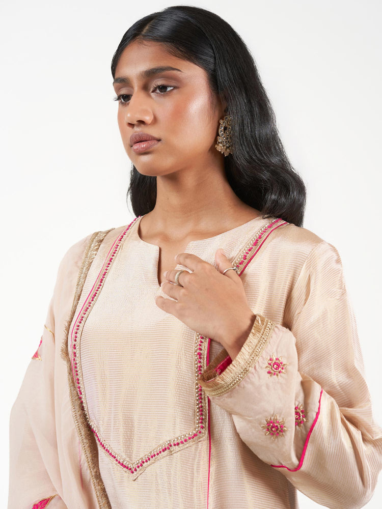 Chanderi Silk Leaf Work Shalwar Set