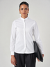 White Cotton Blend Tunic Collar Shirt