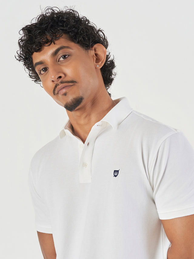 White Cotton Plain Polo T-Shirt