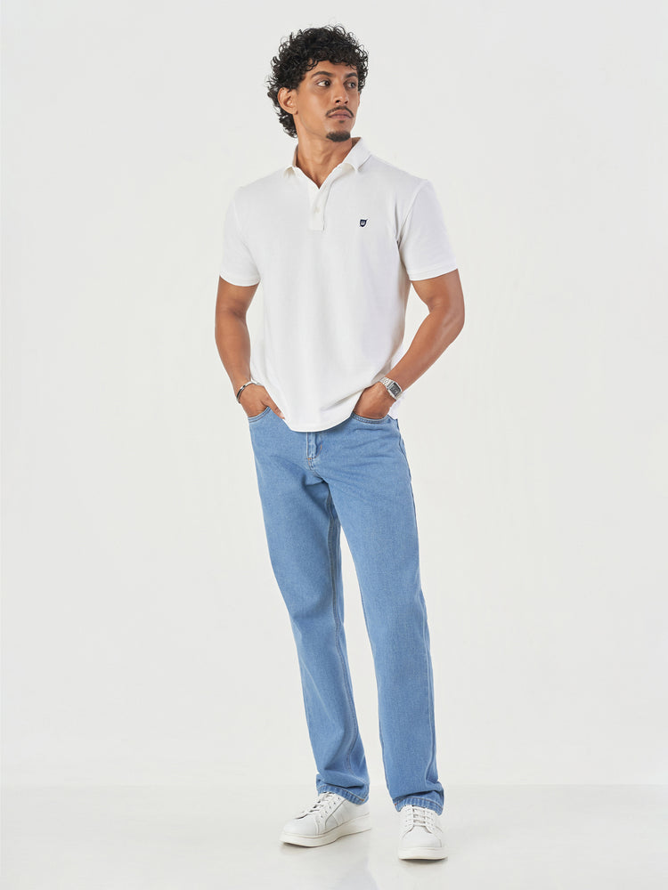 White Cotton Plain Polo T-Shirt