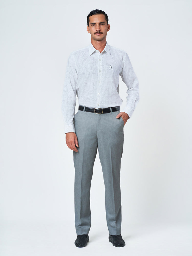 White Printed Long Sleeve Casual Shirt