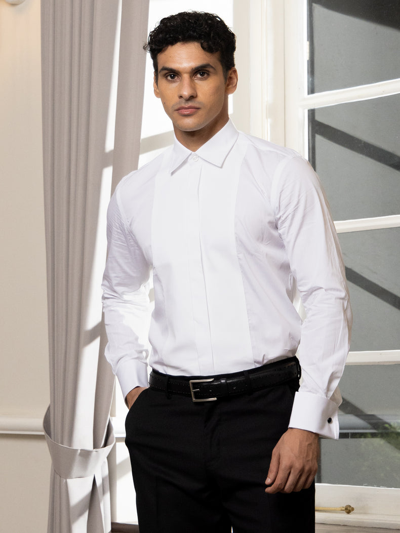 White Cotton Tailored Fit Ceremonial Shirt