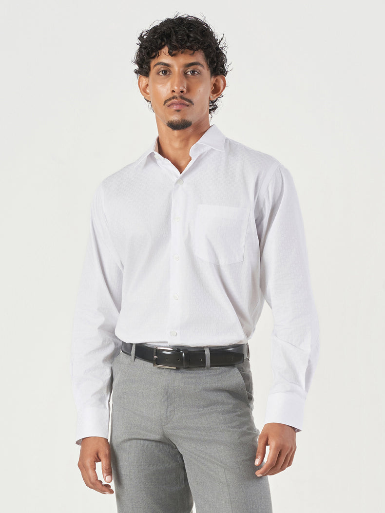 White Design Cotton Regular Fit Formal Shirt