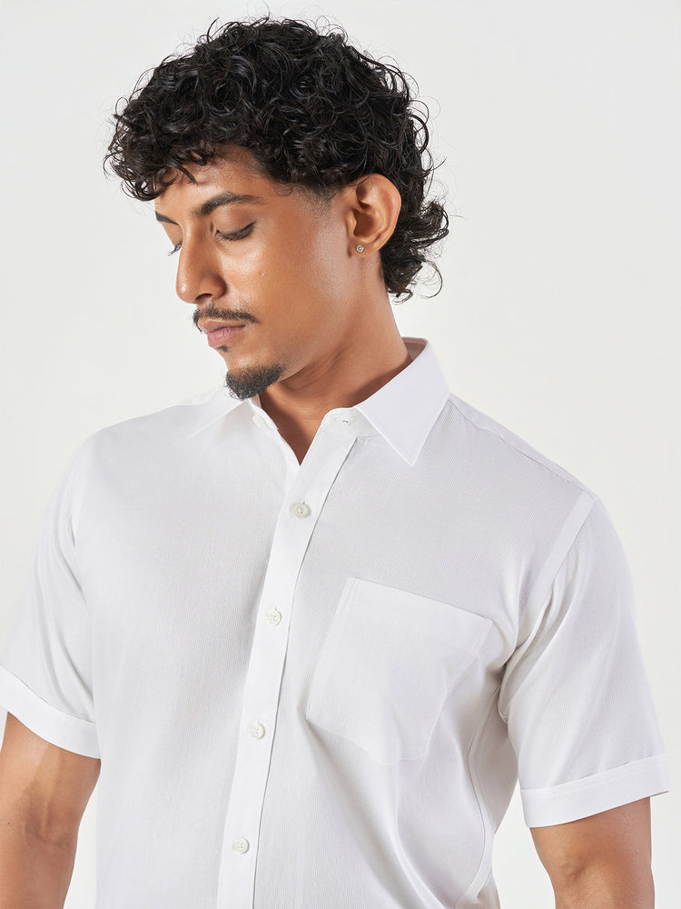 White Design Cotton Regular Fit Formal Shirt