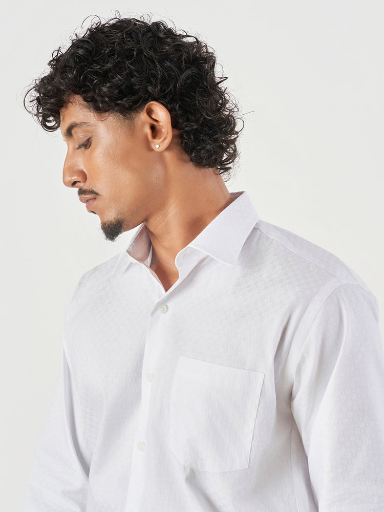 White Design Cotton Regular Fit Formal Shirt