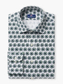 White Green Floral Cotton Lycra Custom Shirt
