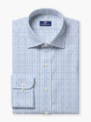 White Light Blue Checked Cotton Poplin Custom Shirt