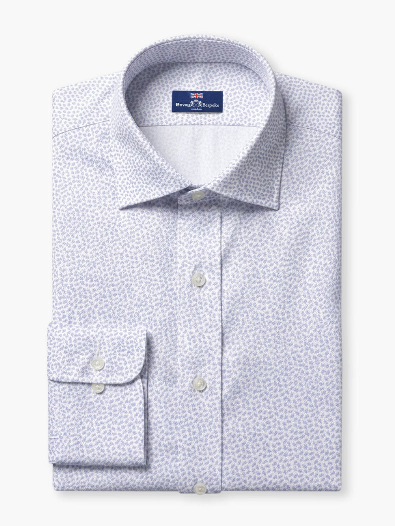 White Light Blue Micro Floral Cotton Poplin Custom Shirt