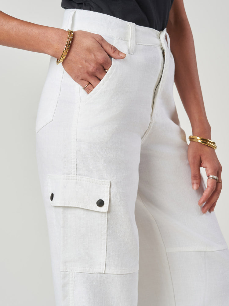 White Regular Fit Linen Blend Cargo Pants