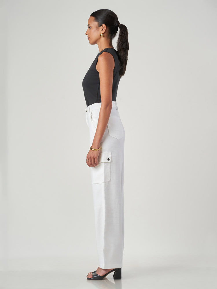 White Regular Fit Linen Blend Cargo Pants