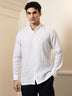 White Linen Tailored Fit Tunic Collar Shirt