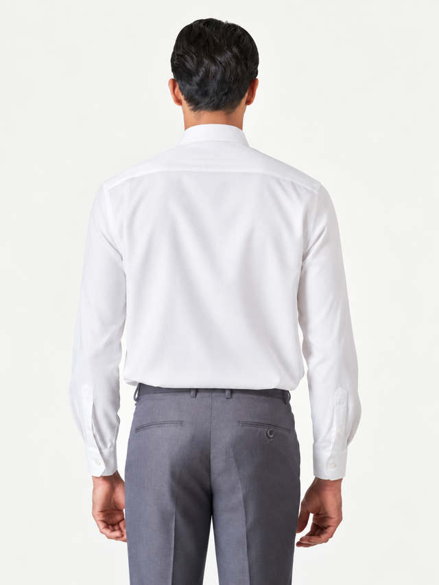 White Plain Cotton Blend Slim Fit Shirt