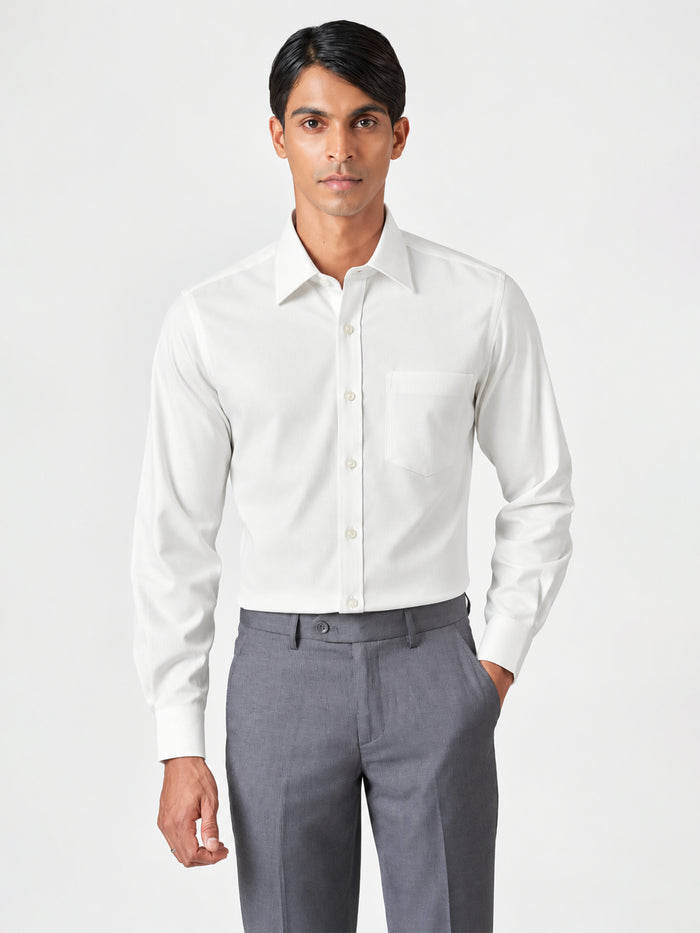 White Plain Cotton Blend Slim Fit Shirt