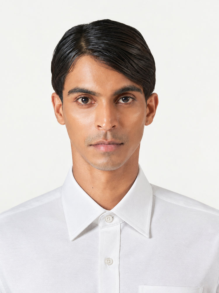 White Plain Cotton Blend Slim Fit Shirt