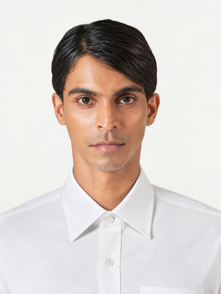 White Plain Cotton Blend Slim Fit Shirt