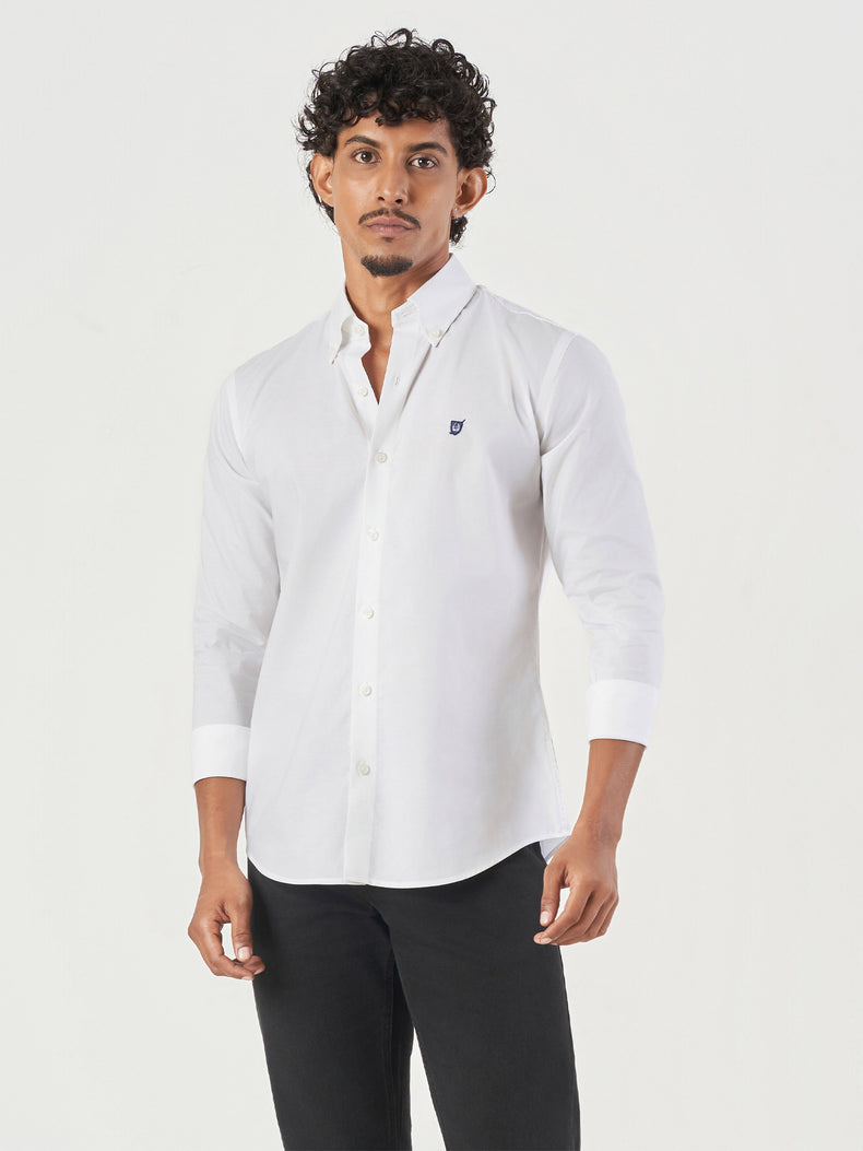 White Plain Cotton Slim Fit Casual Shirt