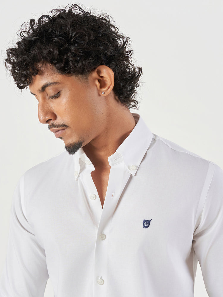 White Plain Cotton Slim Fit Casual Shirt