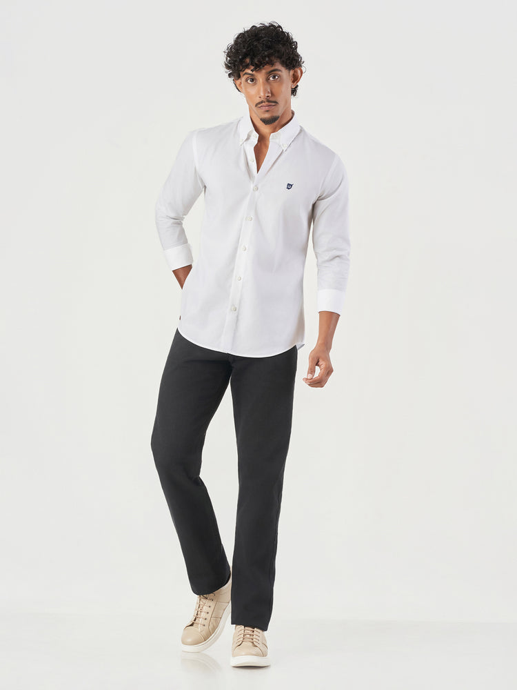 White Plain Cotton Slim Fit Casual Shirt