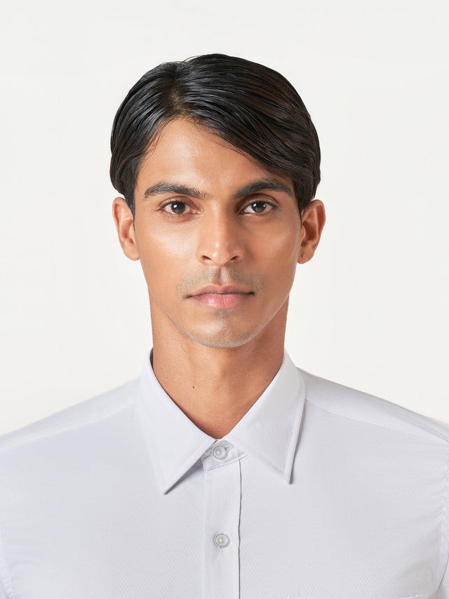 White Micro Herringbone Formal Shirt