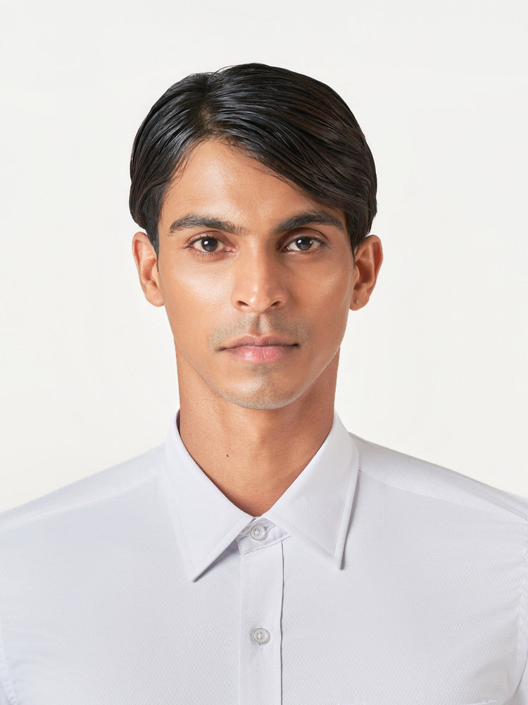 White Micro Herringbone Formal Shirt
