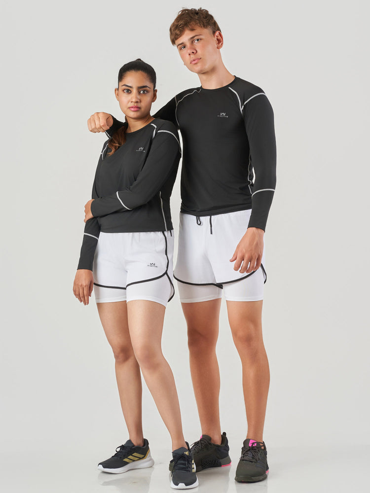 White Vortex 2-in-1 Performance Training Shorts Unisex
