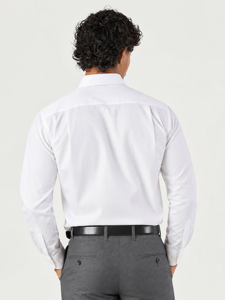 White Plain Cotton Blend Regular Fit Shirt