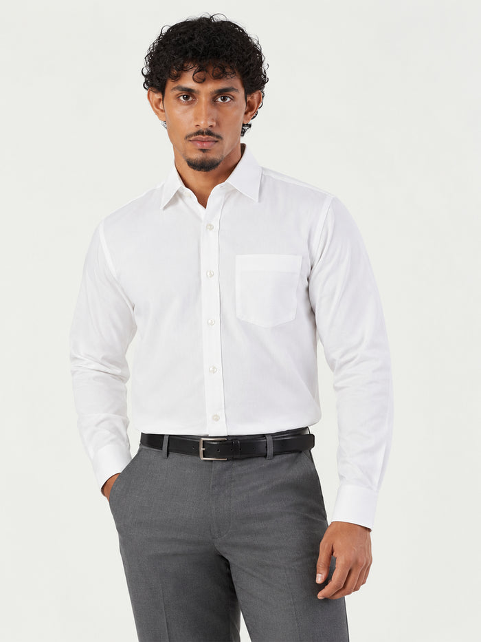 White Plain Cotton Blend Regular Fit Shirt