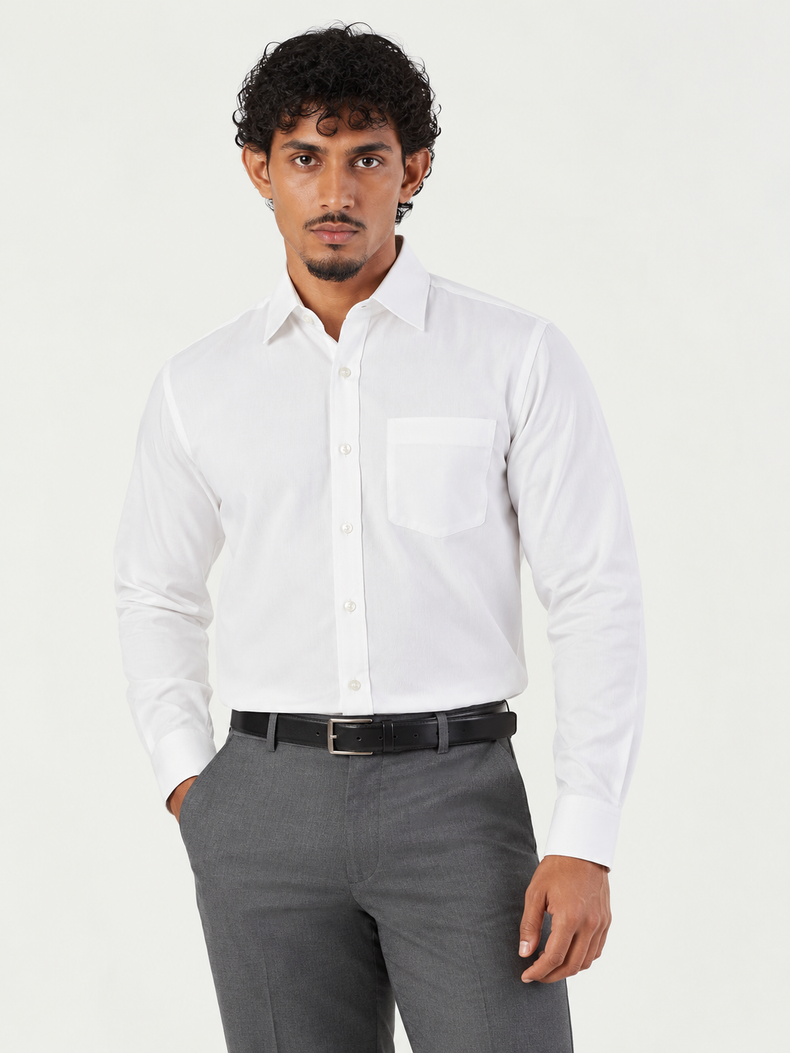 White Plain Cotton Blend Regular Fit Shirt
