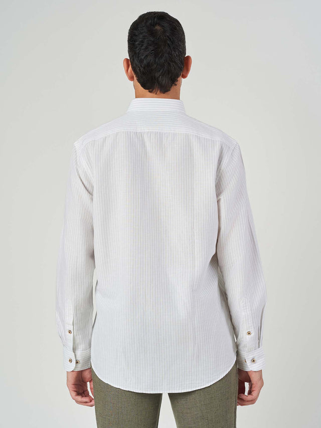 White Striped Cotton Linen Tailor Fit Shirt