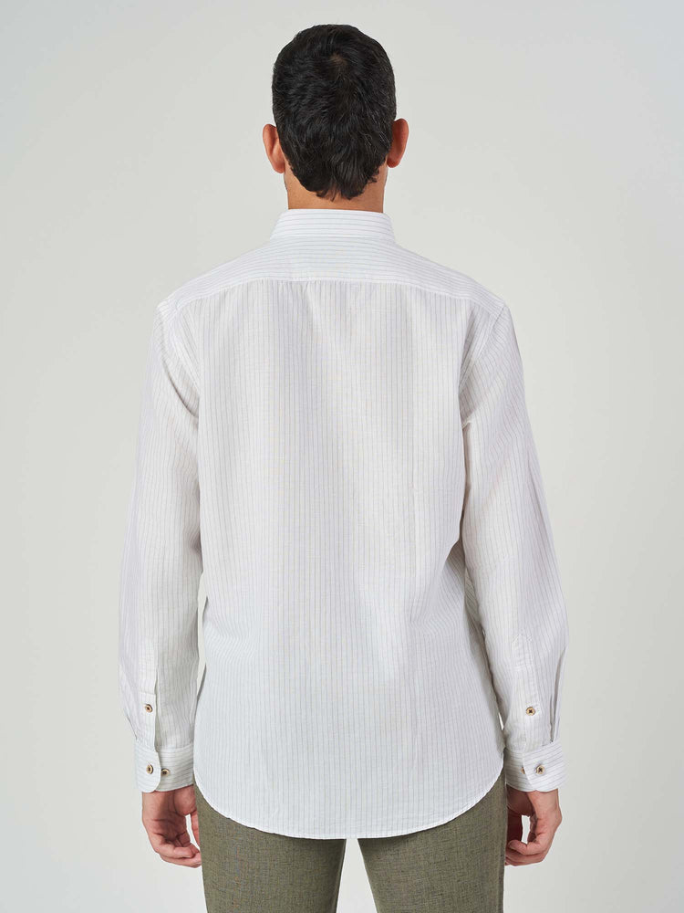 White Striped Cotton Linen Tailor Fit Shirt