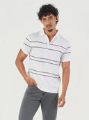 White Striped Cotton Polo T-Shirt