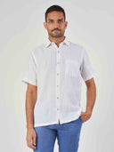 White Striped Linen Regular Fit Short Sleeve Shirt