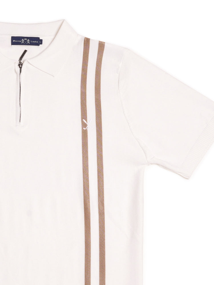 Contrast Stripe Zip Knit Regular Fit Polo Shirt