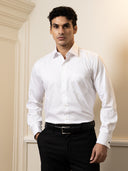 White Textured Cotton Tailored Fit Formal Shirt