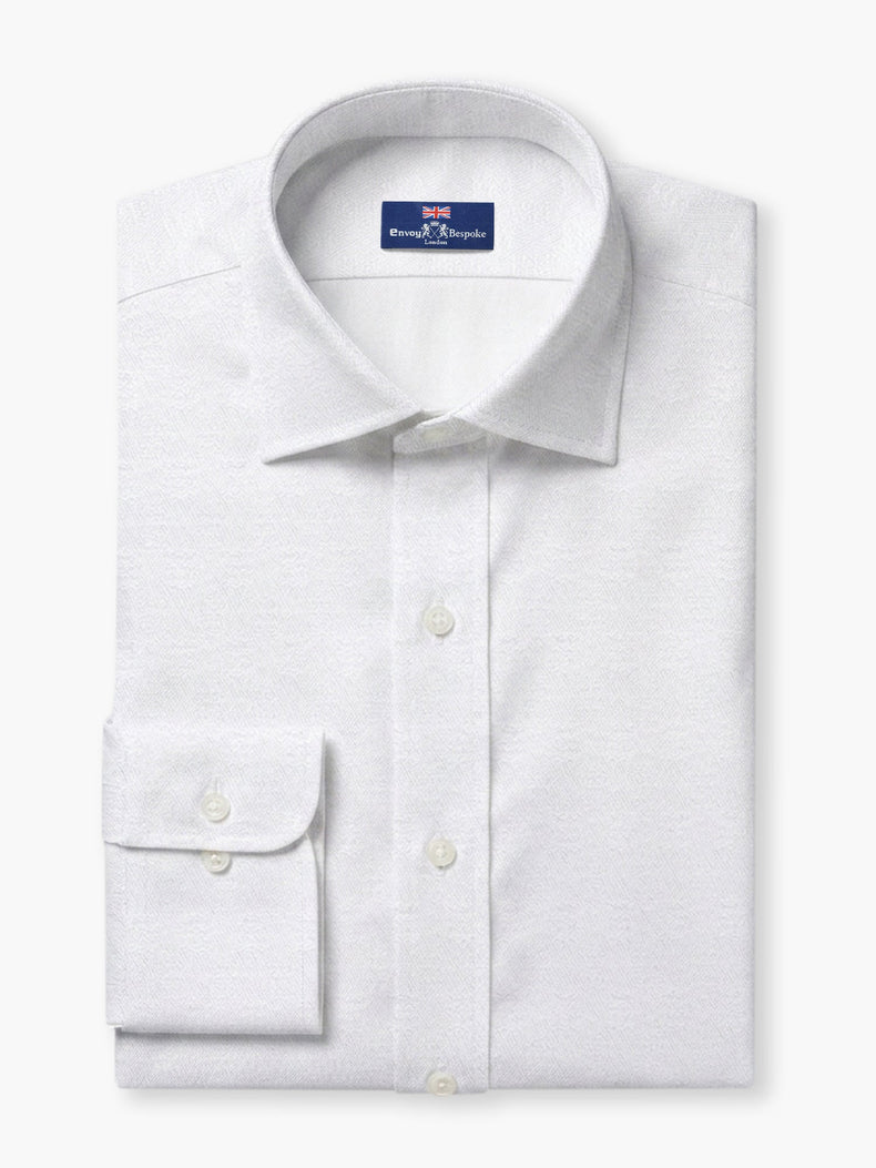 White Textured Geometric Cotton Dobby Custom Shirt