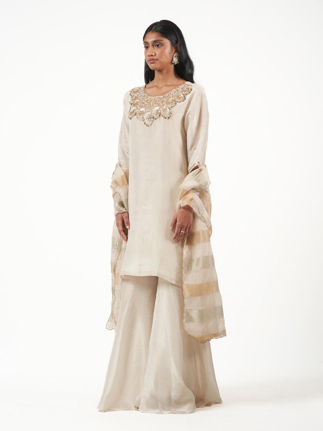 Tissue Silk Beaded Sharara Set