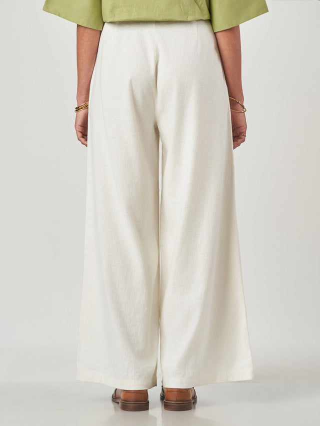 Ivory Wide Leg Cotton Linen Trousers