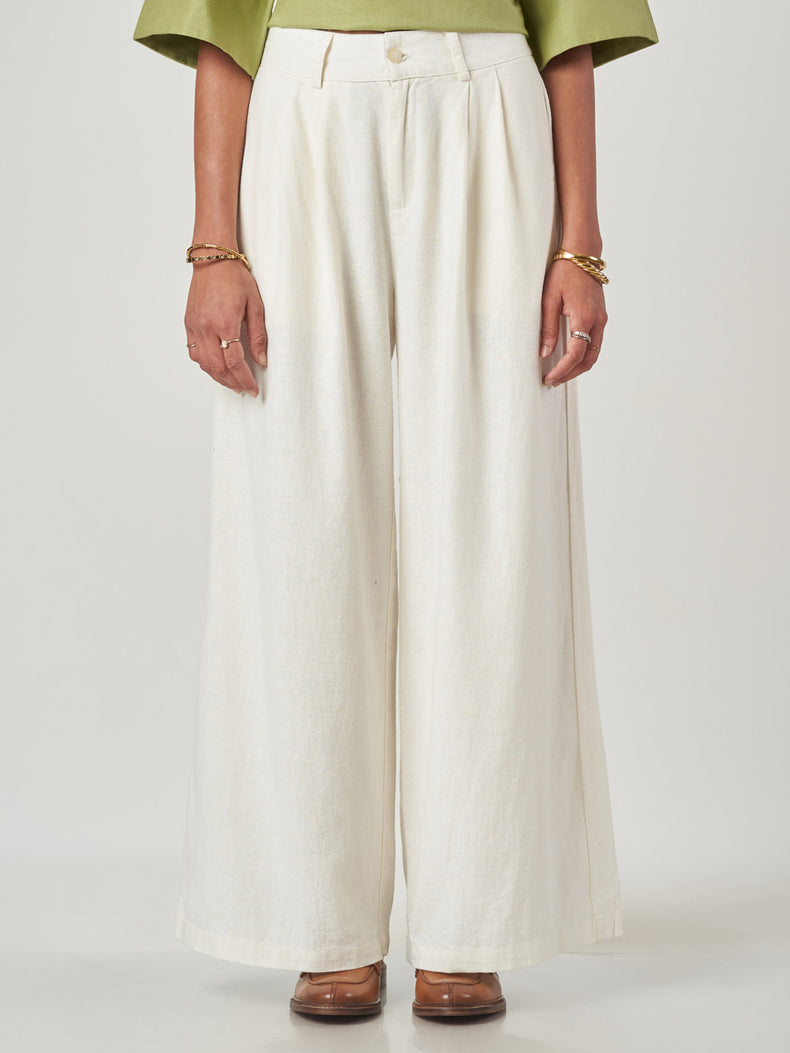 Ivory Wide Leg Cotton Linen Trousers