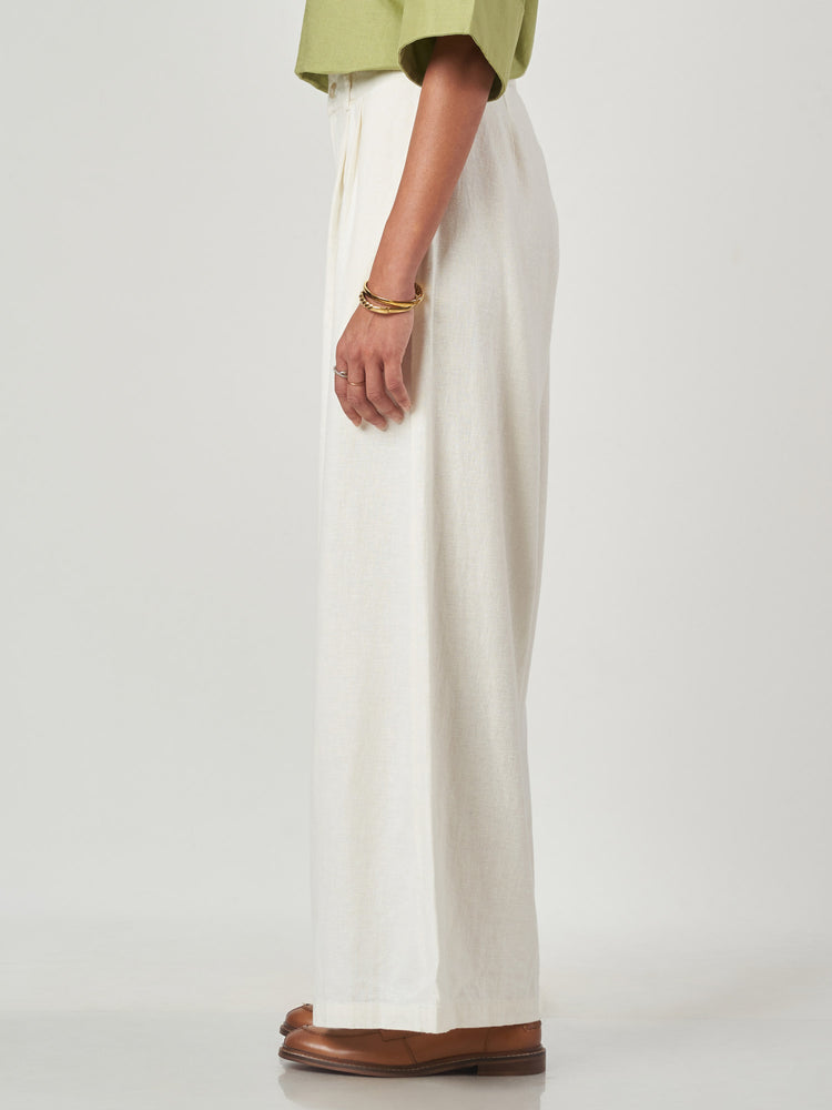 Ivory Wide Leg Cotton Linen Trousers